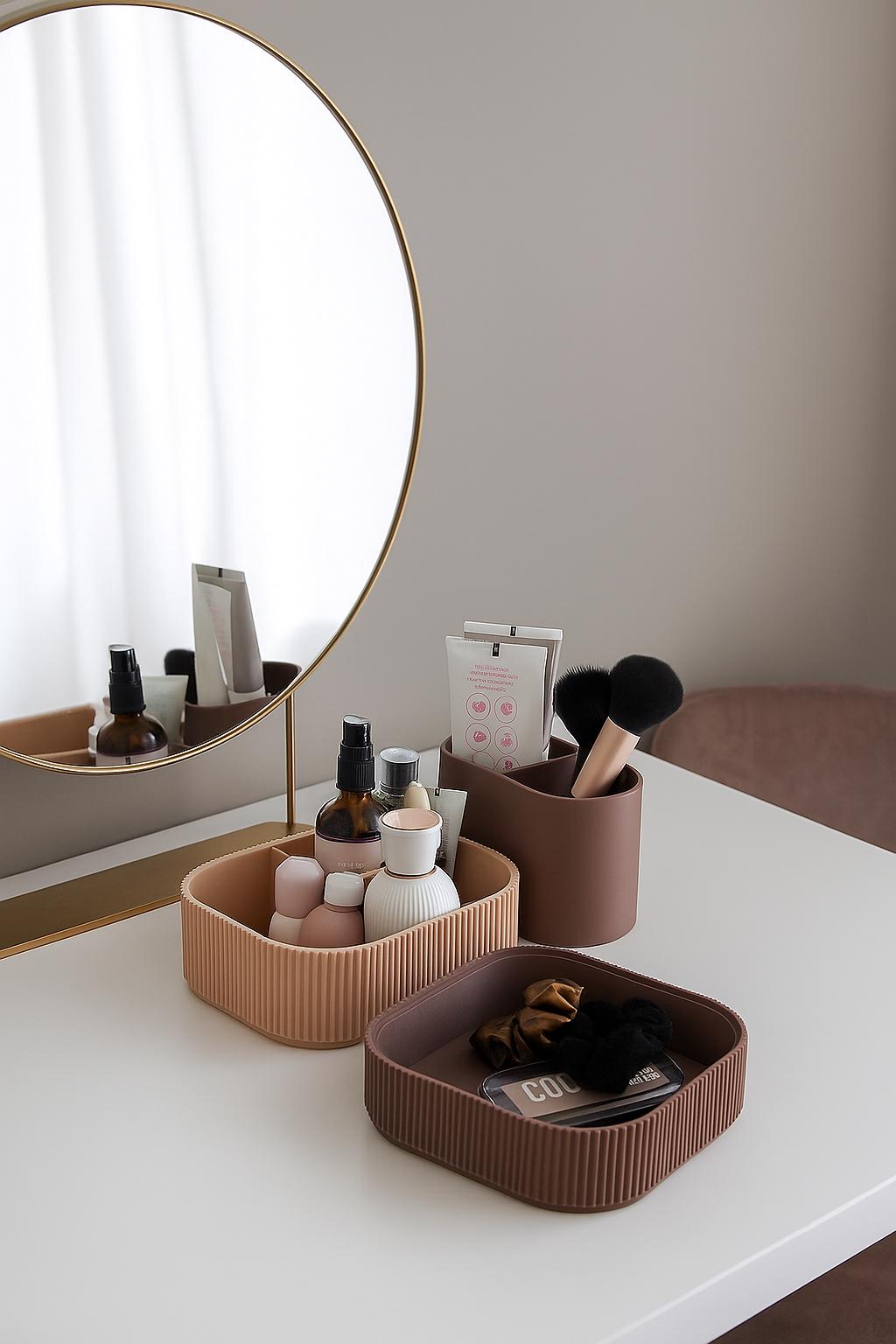 Modern Ribbed Vanity Organizer Two-Tier Makeup & Skincare Storage Tray Minimalist Desk or Bathroom Holder fall gift for her/him