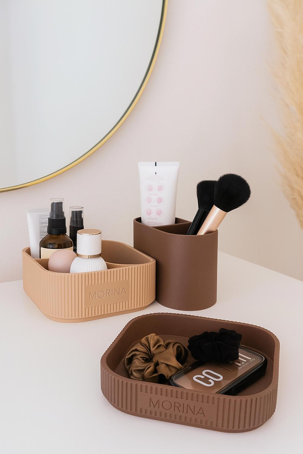 Modern Ribbed Vanity Organizer Two-Tier Makeup & Skincare Storage Tray Minimalist Desk or Bathroom Holder fall gift for her/him