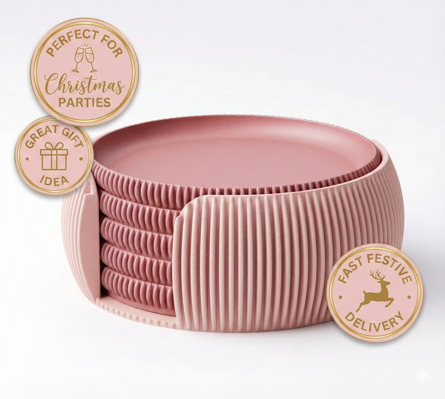 Modern Coaster Set with Holder Ribbed Design Mid-Century Modern Home Décor house warming gift fall Geometric Table Protection