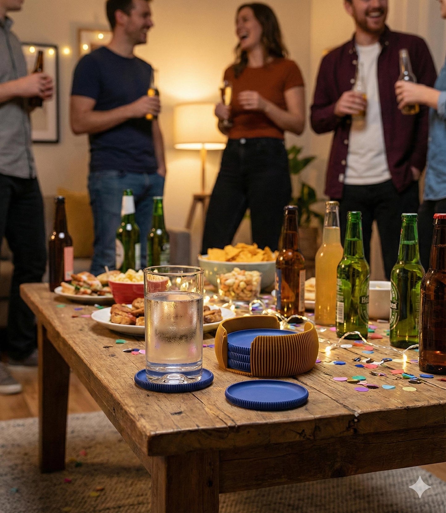 Modern Coaster Set with Holder Ribbed Design Mid-Century Modern Home Décor house warming gift fall Geometric Table Protection