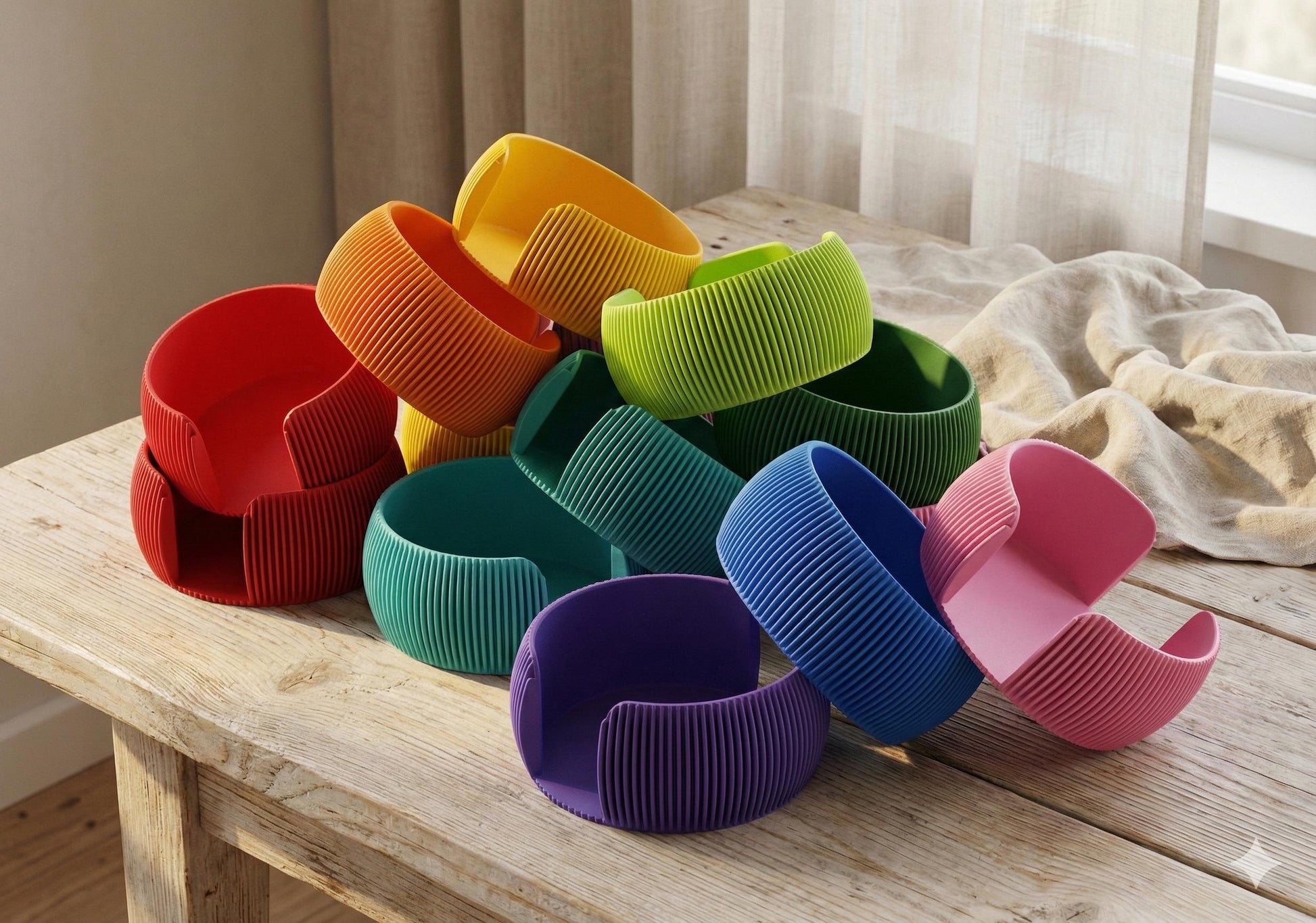 Modern Coaster Set with Holder Ribbed Design Mid-Century Modern Home Décor house warming gift fall Geometric Table Protection