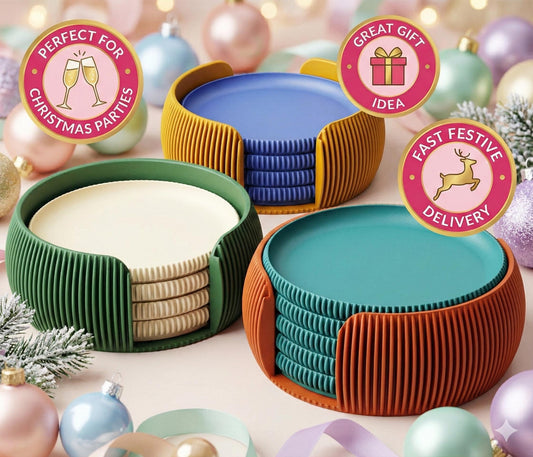 Modern Coaster Set with Holder Ribbed Design Mid-Century Modern Home Décor house warming gift fall Geometric Table Protection