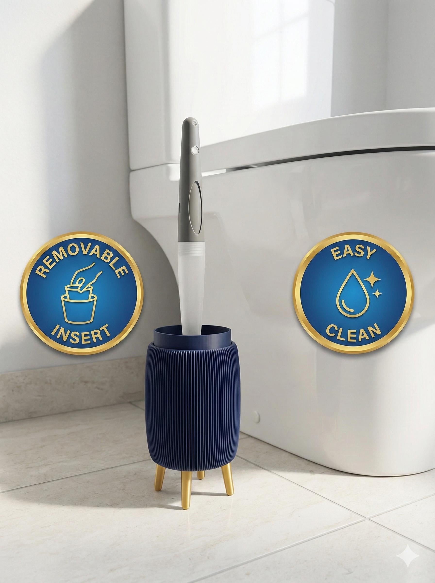 Hygienic 3D Printed Toilet Brush Holder Removable Draining Insert Modern Ribbed Design Easy Clean Bathroom Organizer