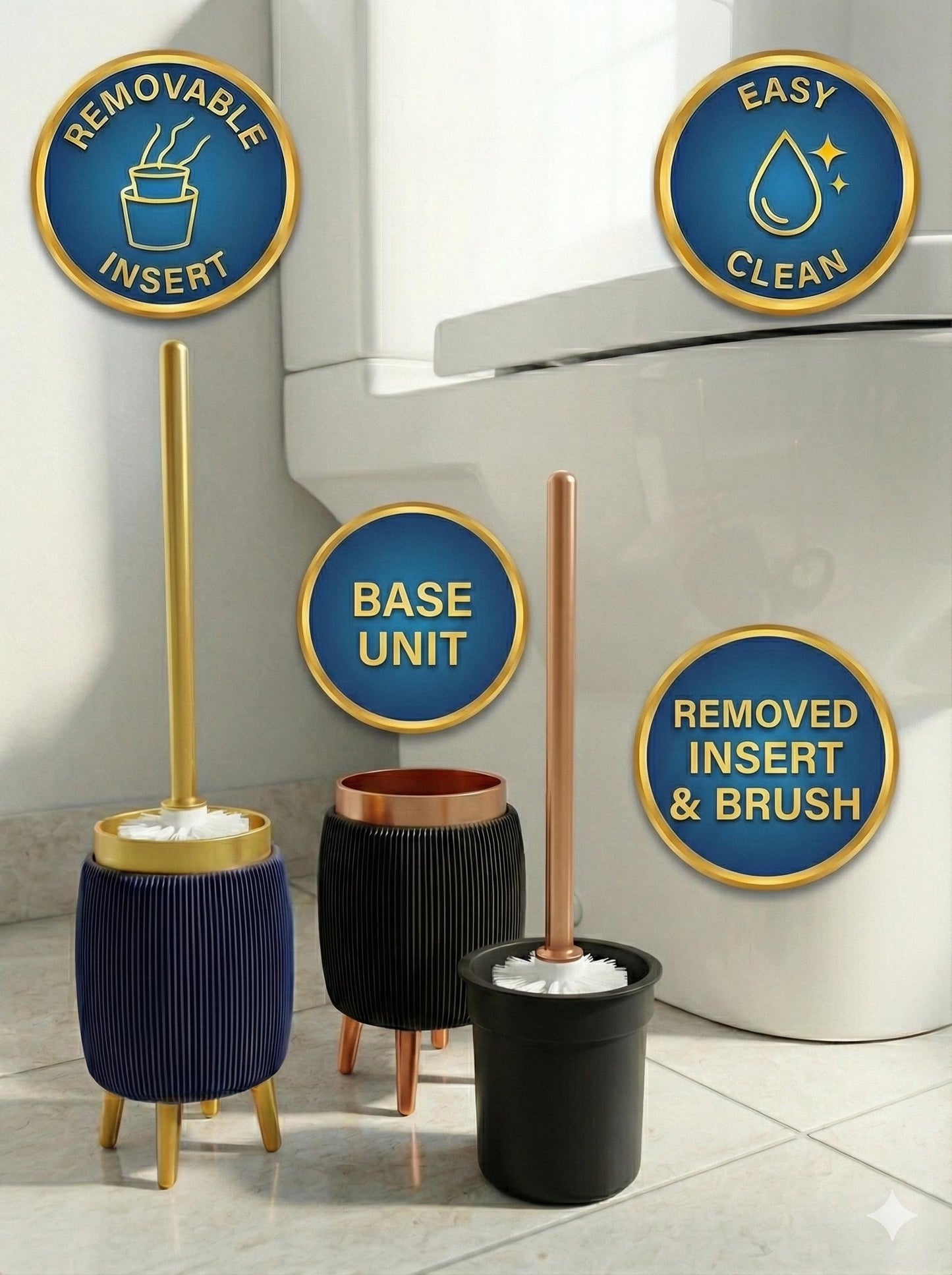 Hygienic 3D Printed Toilet Brush Holder Removable Draining Insert Modern Ribbed Design Easy Clean Bathroom Organizer